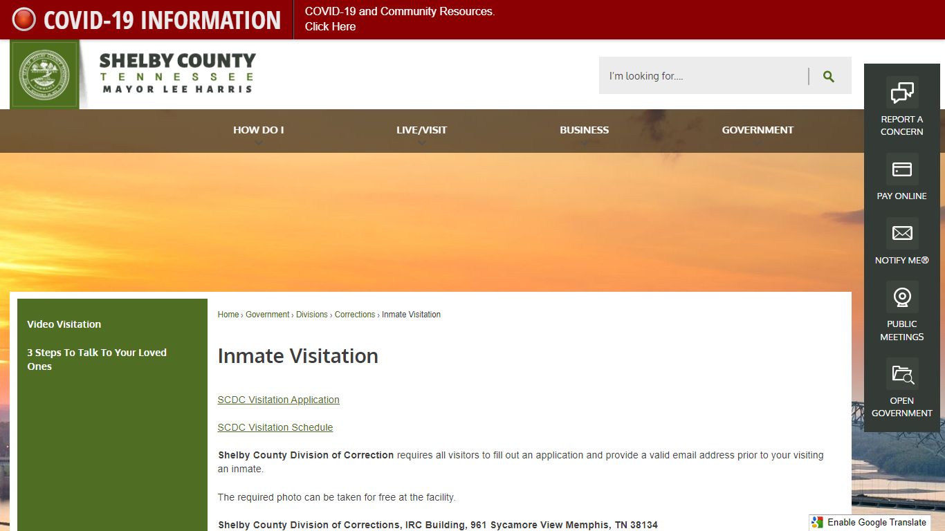 Inmate Visitation | Shelby County, TN - Official Website