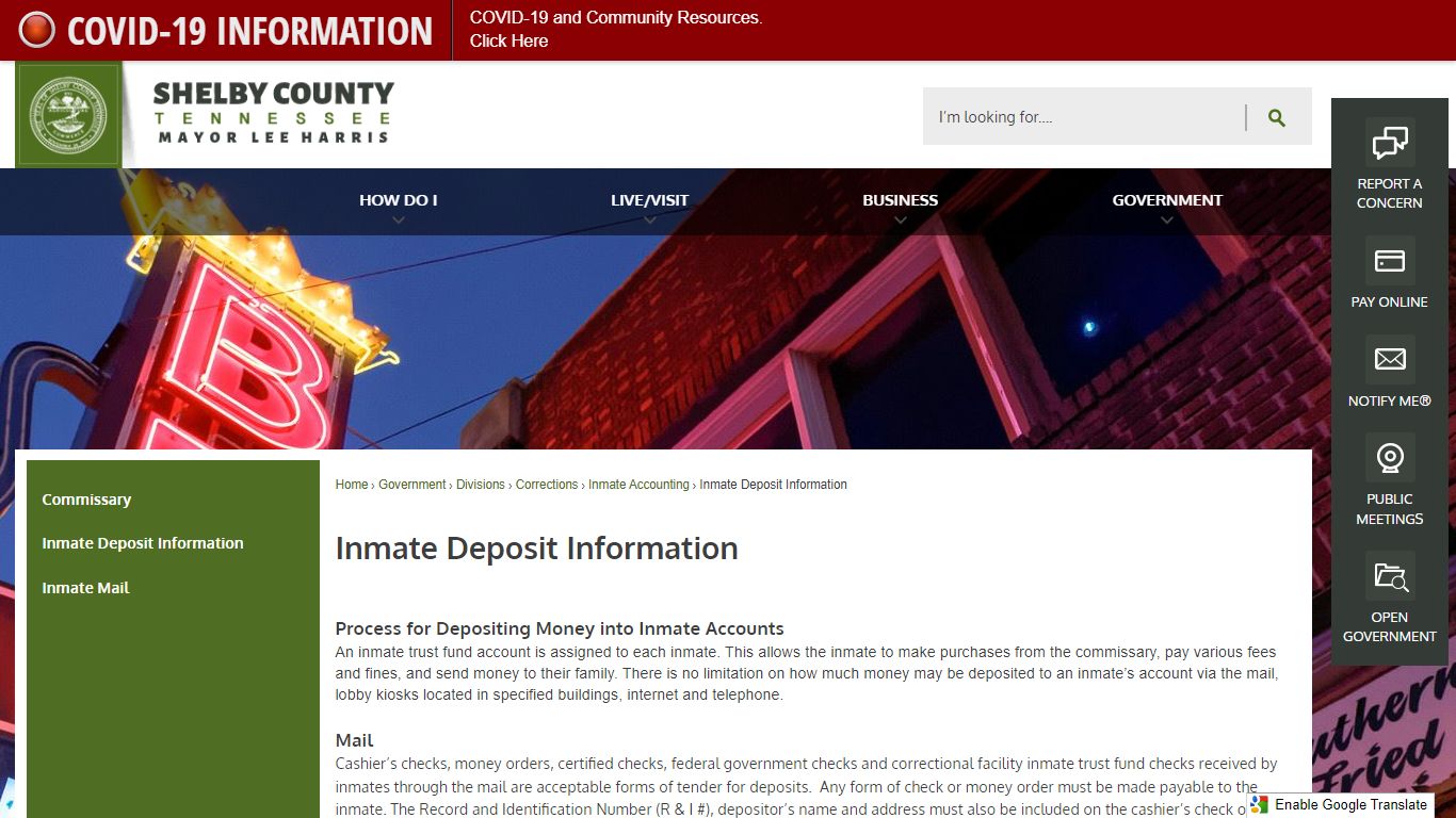 Inmate Deposit Information | Shelby County, TN - Official ...